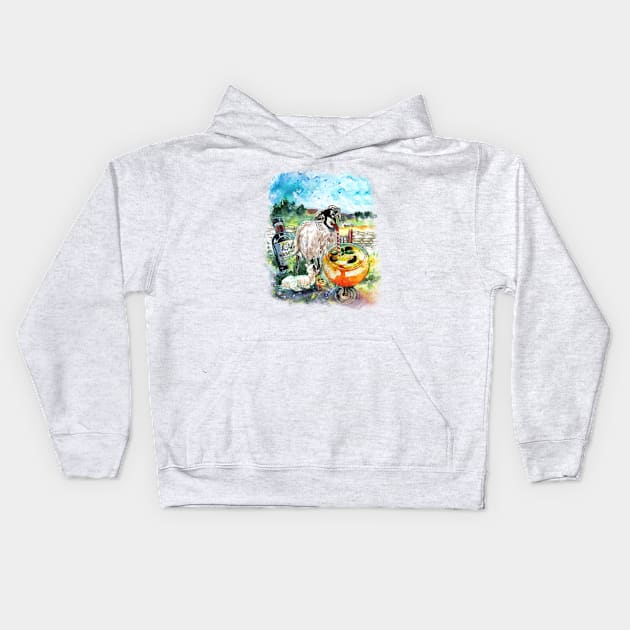 Two Yorkshire Sheep To The Wind Kids Hoodie by Miki De Goodaboom